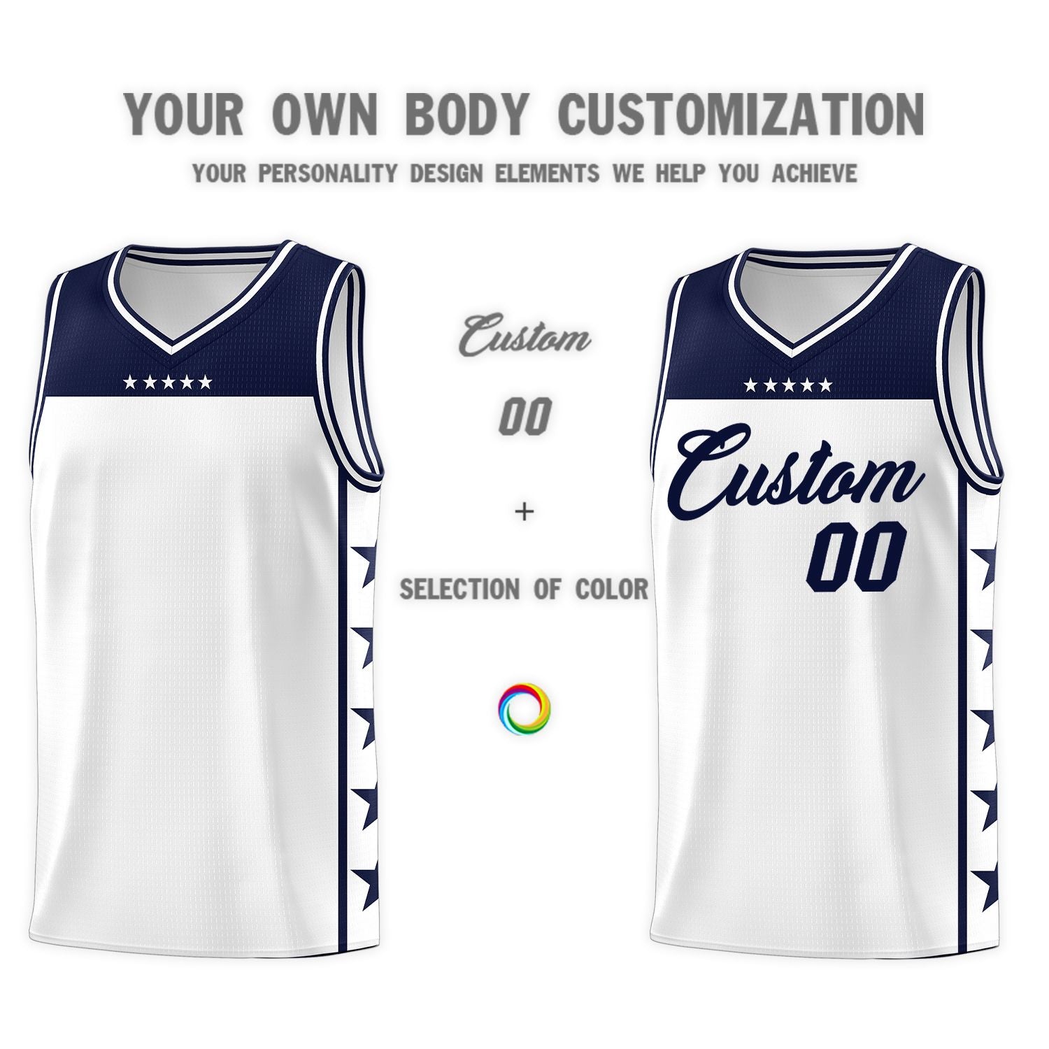 Custom White Navy Color Block Sets Sports Uniform Basketball Jersey