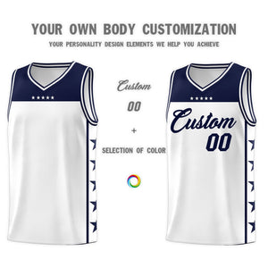 Custom White Navy Color Block Sets Sports Uniform Basketball Jersey