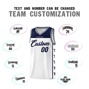 Custom White Navy Color Block Sets Sports Uniform Basketball Jersey