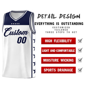 Custom White Navy Color Block Sets Sports Uniform Basketball Jersey