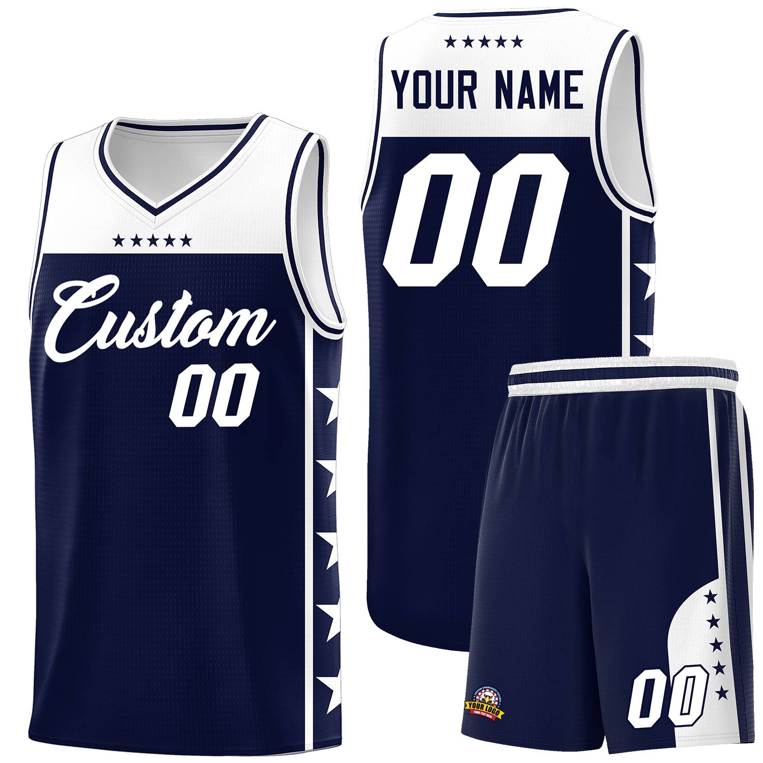 Custom Navy White Color Block Sets Sports Uniform Basketball Jersey