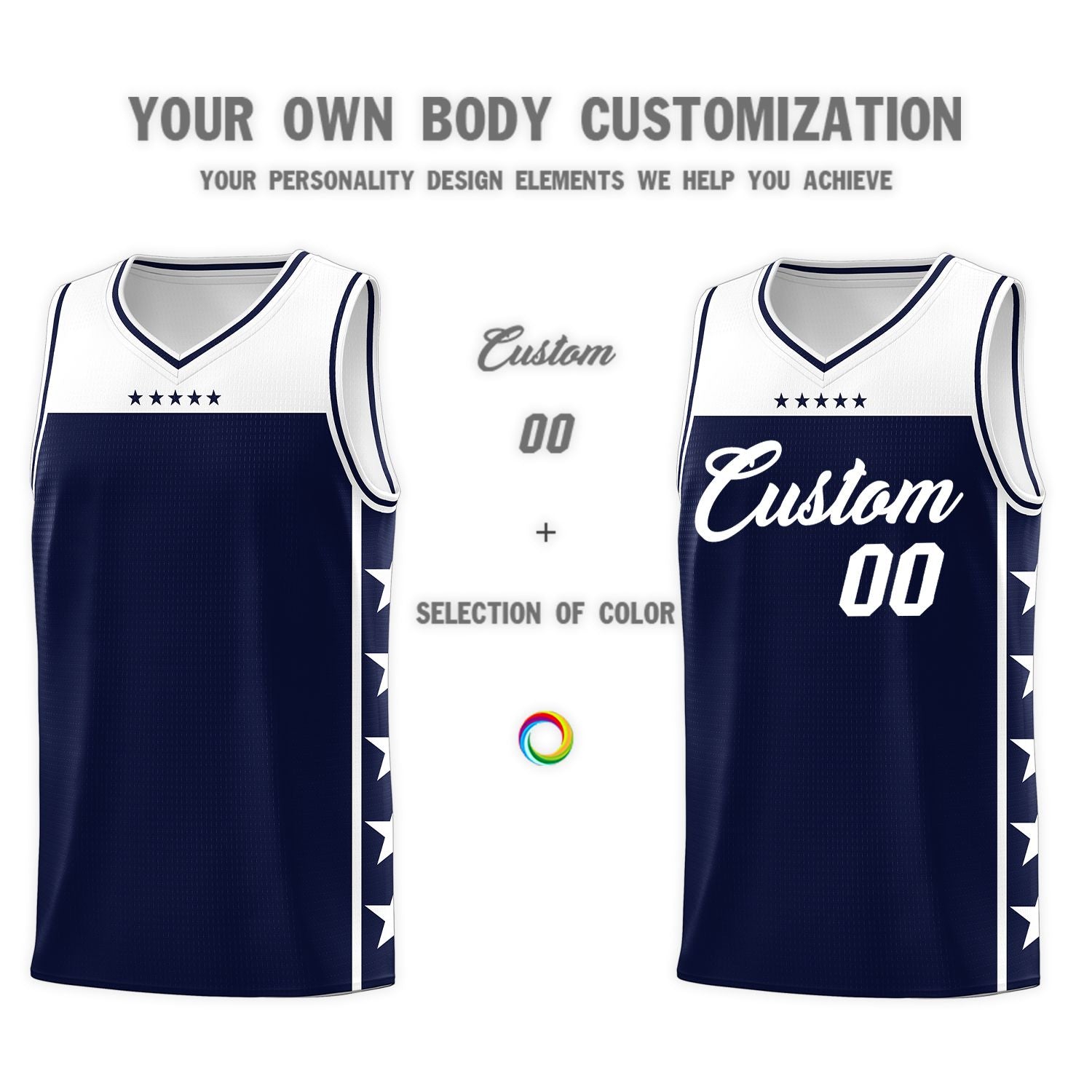 Custom Navy White Color Block Sets Sports Uniform Basketball Jersey