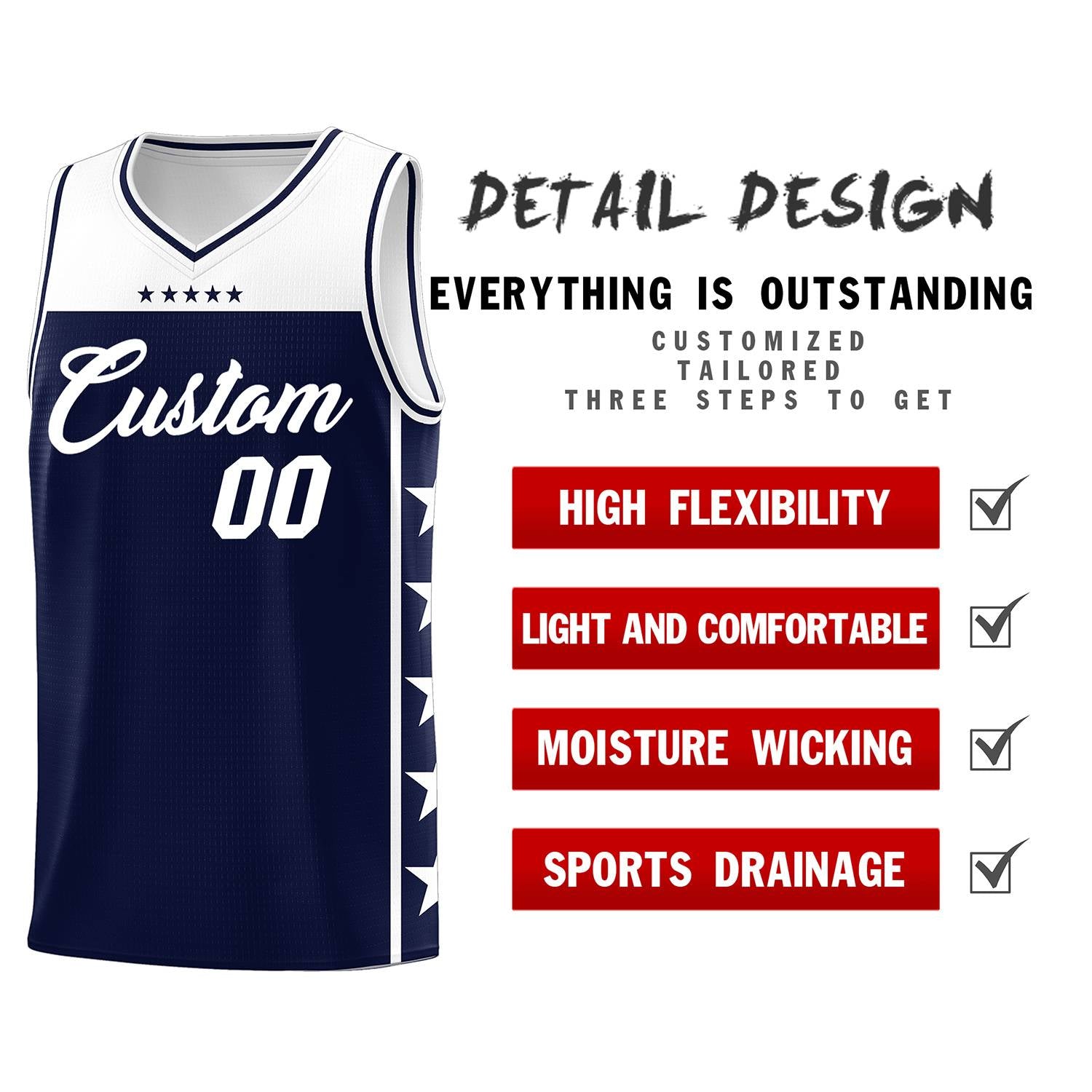 Custom Navy White Color Block Sets Sports Uniform Basketball Jersey