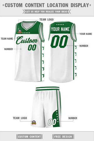 Custom White Kelly Green Color Block Sets Sports Uniform Basketball Jersey