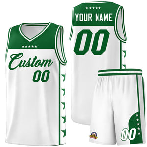 Custom White Kelly Green Color Block Sets Sports Uniform Basketball Jersey