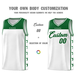 Custom White Kelly Green Color Block Sets Sports Uniform Basketball Jersey