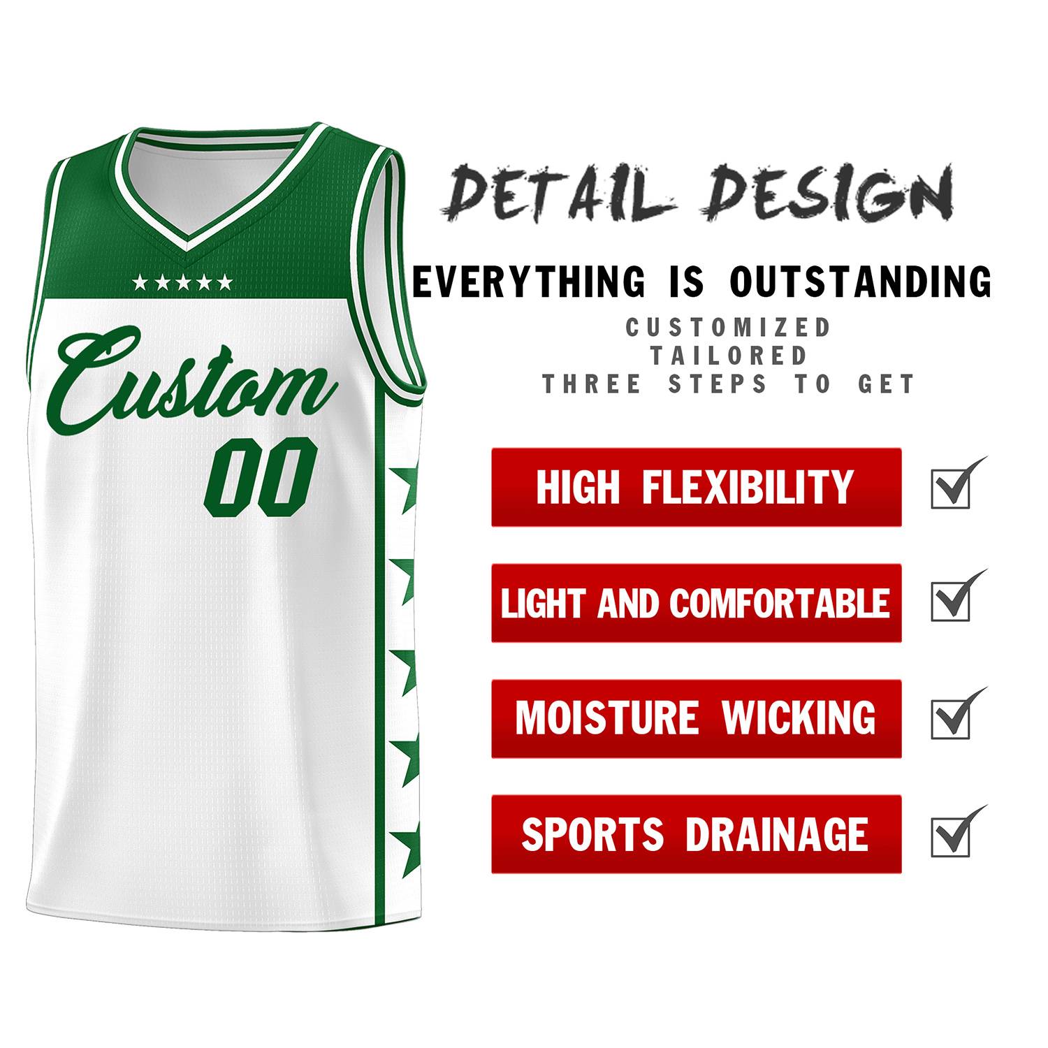 Custom White Kelly Green Color Block Sets Sports Uniform Basketball Jersey