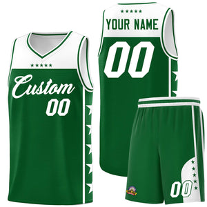 Custom Kelly Green White Color Block Sets Sports Uniform Basketball Jersey