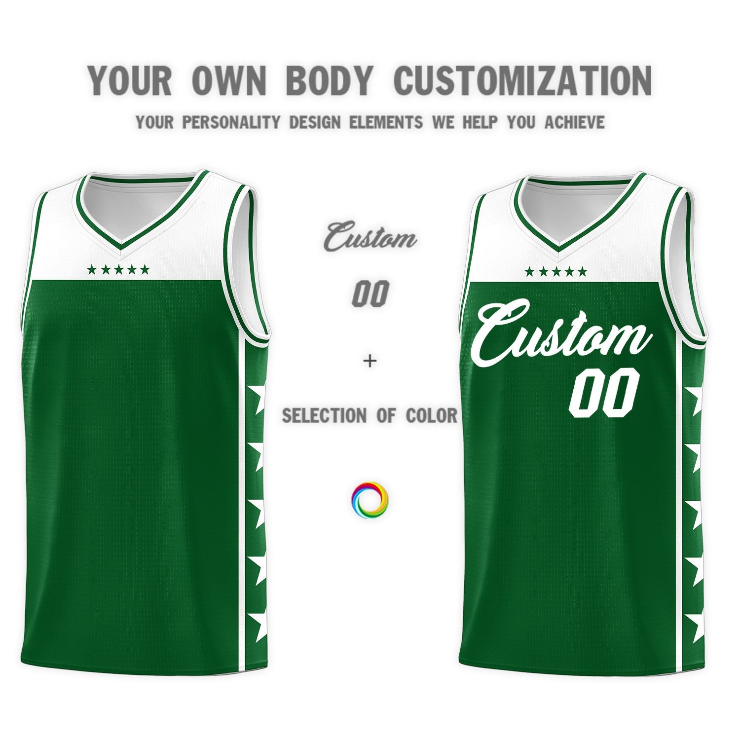 Custom Kelly Green White Color Block Sets Sports Uniform Basketball Jersey