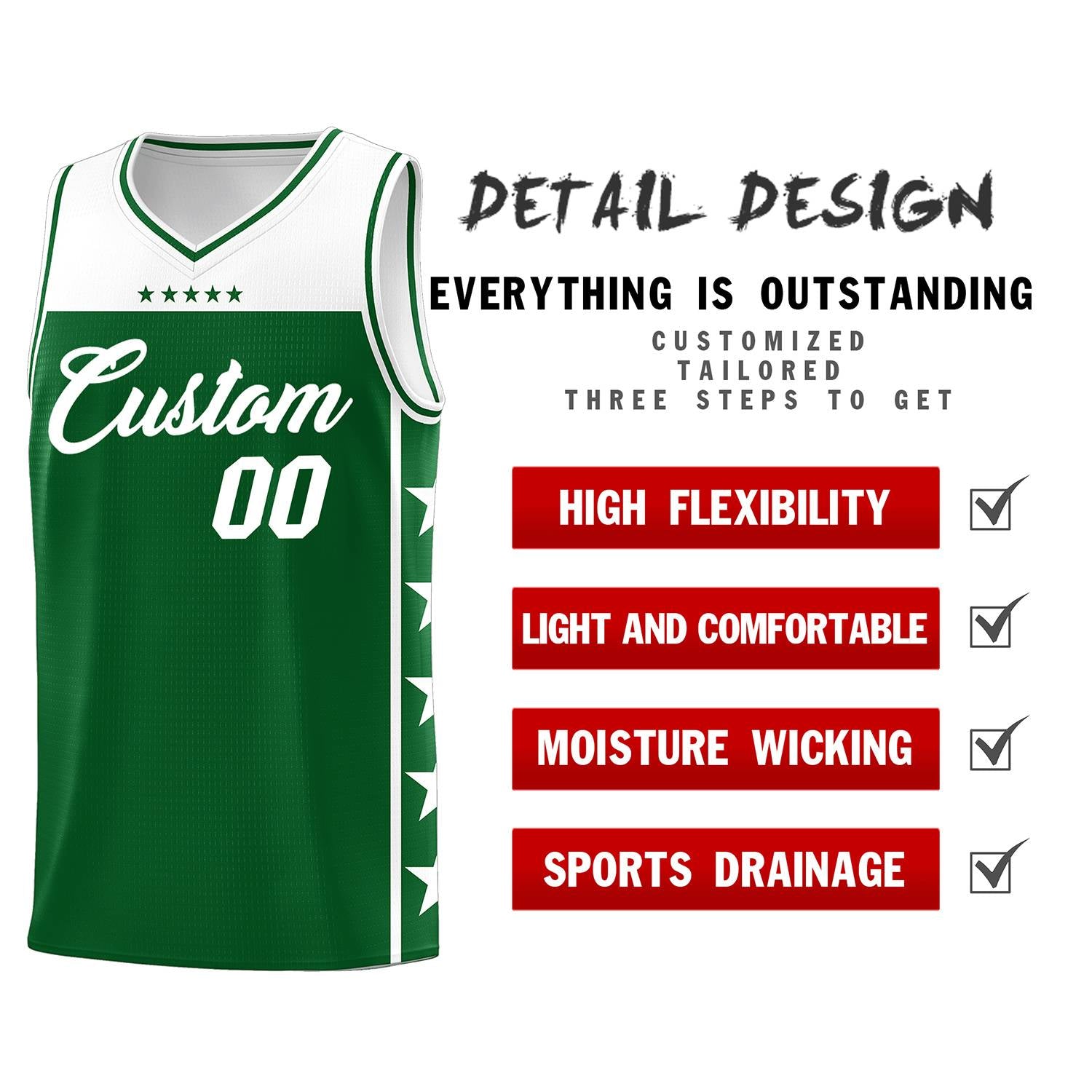 Custom Kelly Green White Color Block Sets Sports Uniform Basketball Jersey