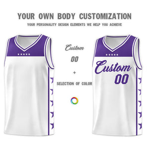 Custom White Purple Color Block Sets Sports Uniform Basketball Jersey