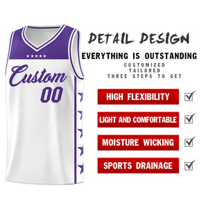 Custom White Purple Color Block Sets Sports Uniform Basketball Jersey