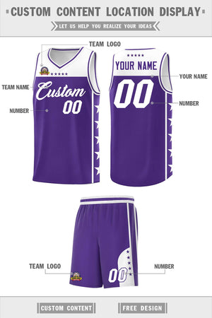 Custom Purple White Color Block Sets Sports Uniform Basketball Jersey