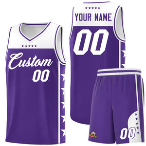 Custom Purple White Color Block Sets Sports Uniform Basketball Jersey