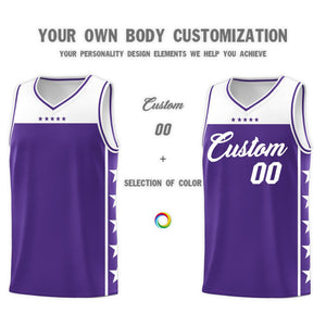 Custom Purple White Color Block Sets Sports Uniform Basketball Jersey