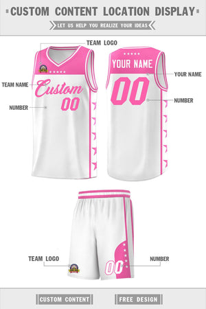 Custom White Pink Color Block Sets Sports Uniform Basketball Jersey