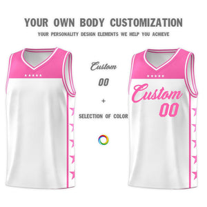 Custom White Pink Color Block Sets Sports Uniform Basketball Jersey