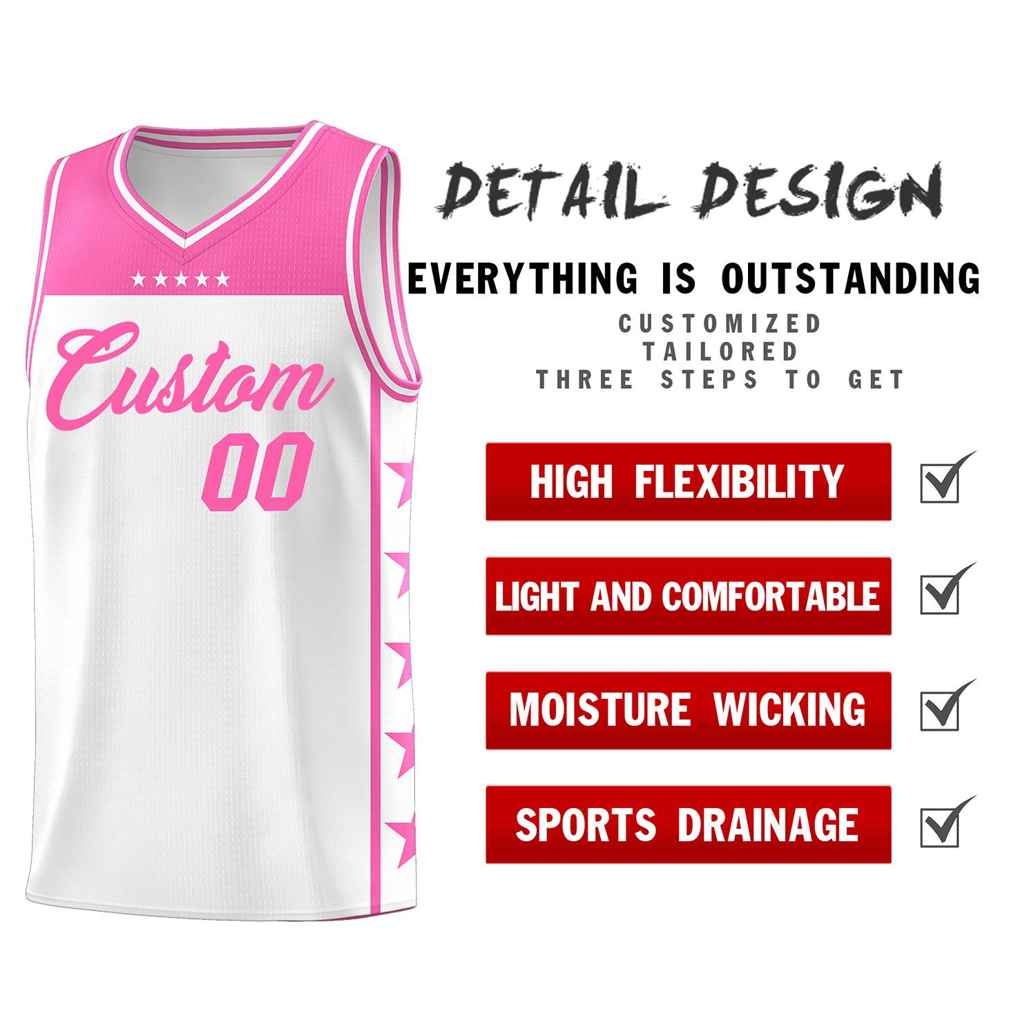 Custom White Pink Color Block Sets Sports Uniform Basketball Jersey