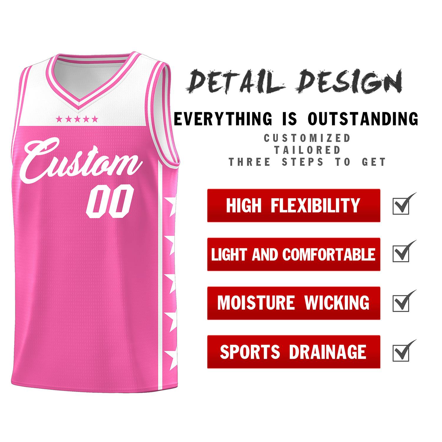 Custom Pink White Color Block Sets Sports Uniform Basketball Jersey