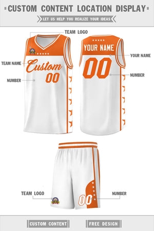 Custom White Orange Color Block Sets Sports Uniform Basketball Jersey