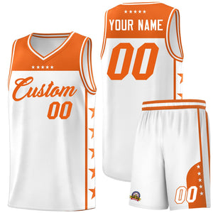 Custom White Orange Color Block Sets Sports Uniform Basketball Jersey