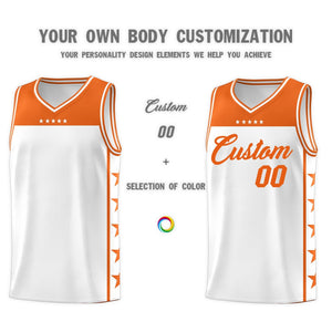 Custom White Orange Color Block Sets Sports Uniform Basketball Jersey