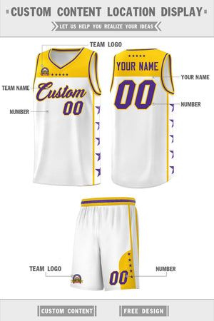 Custom White Purple Color Block Sets Sports Uniform Basketball Jersey