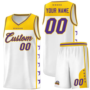 Custom White Purple Color Block Sets Sports Uniform Basketball Jersey