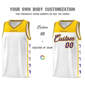 Custom White Purple Color Block Sets Sports Uniform Basketball Jersey