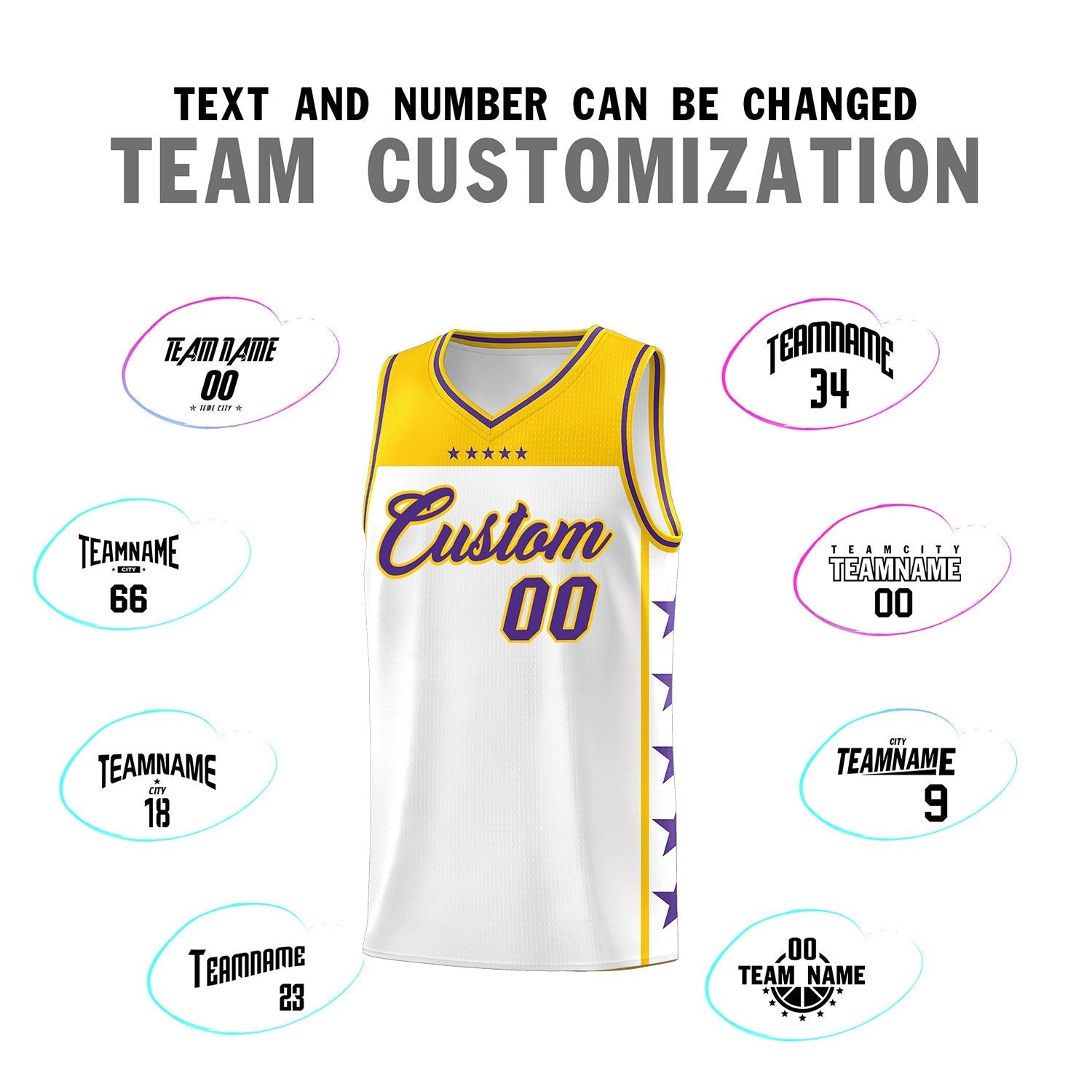 Custom White Purple Color Block Sets Sports Uniform Basketball Jersey