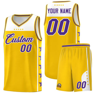 Custom Gold Purple Color Block Sets Sports Uniform Basketball Jersey