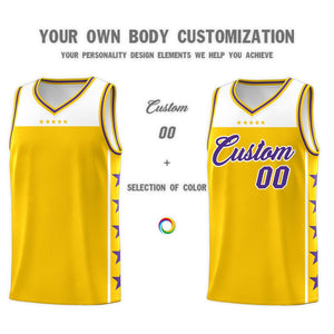 Custom Gold Purple Color Block Sets Sports Uniform Basketball Jersey