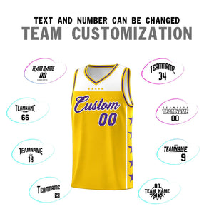 Custom Gold Purple Color Block Sets Sports Uniform Basketball Jersey