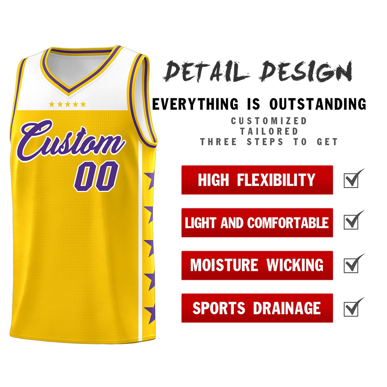 Custom Gold Purple Color Block Sets Sports Uniform Basketball Jersey