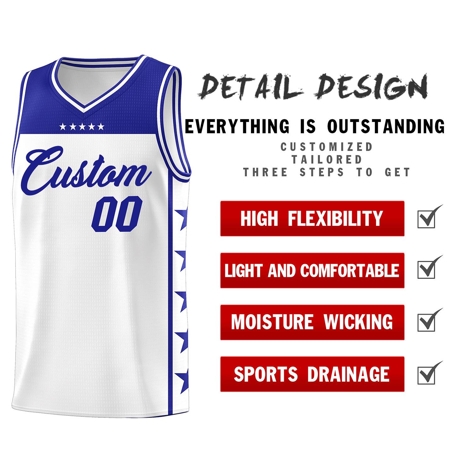 Custom White Royal Color Block Sets Sports Uniform Basketball Jersey