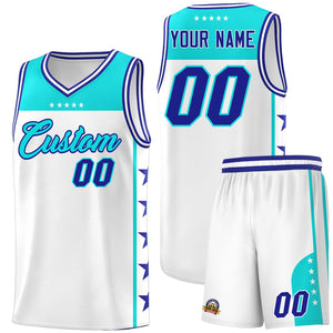 Custom White Sky Blue Color Block Sets Sports Uniform Basketball Jersey