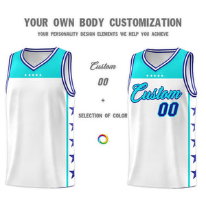 Custom White Sky Blue Color Block Sets Sports Uniform Basketball Jersey