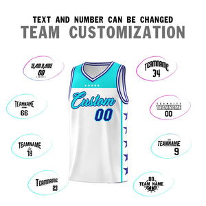 Custom White Sky Blue Color Block Sets Sports Uniform Basketball Jersey