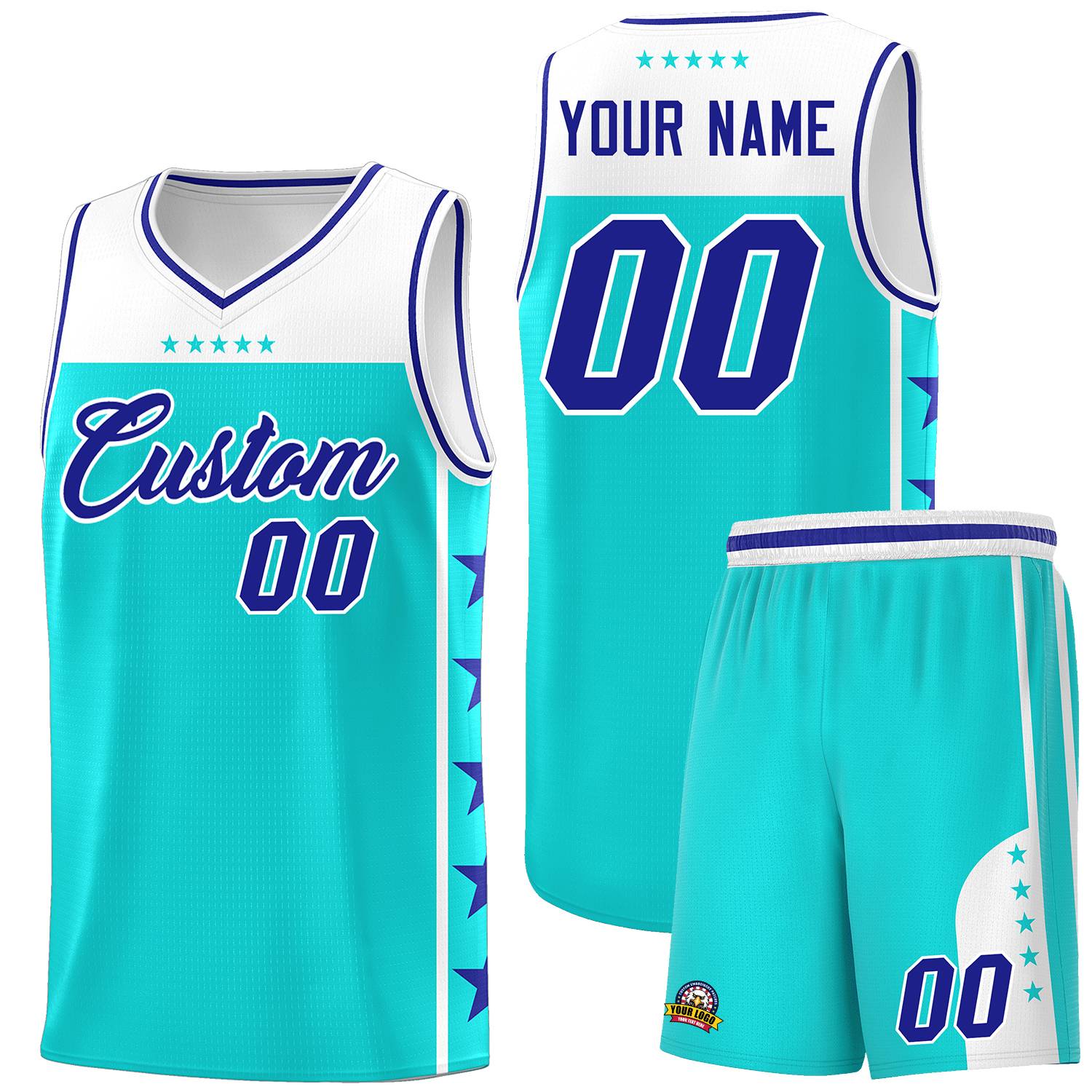 Custom Sky Blue Royal Color Block Sets Sports Uniform Basketball Jersey