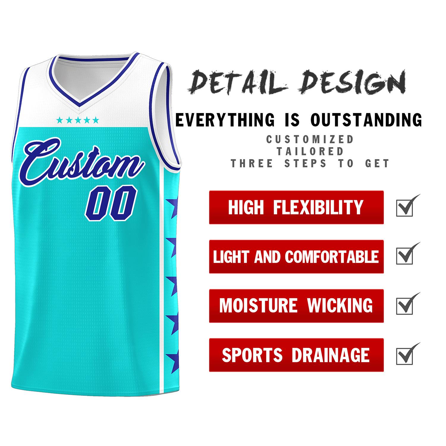 Custom Sky Blue Royal Color Block Sets Sports Uniform Basketball Jersey