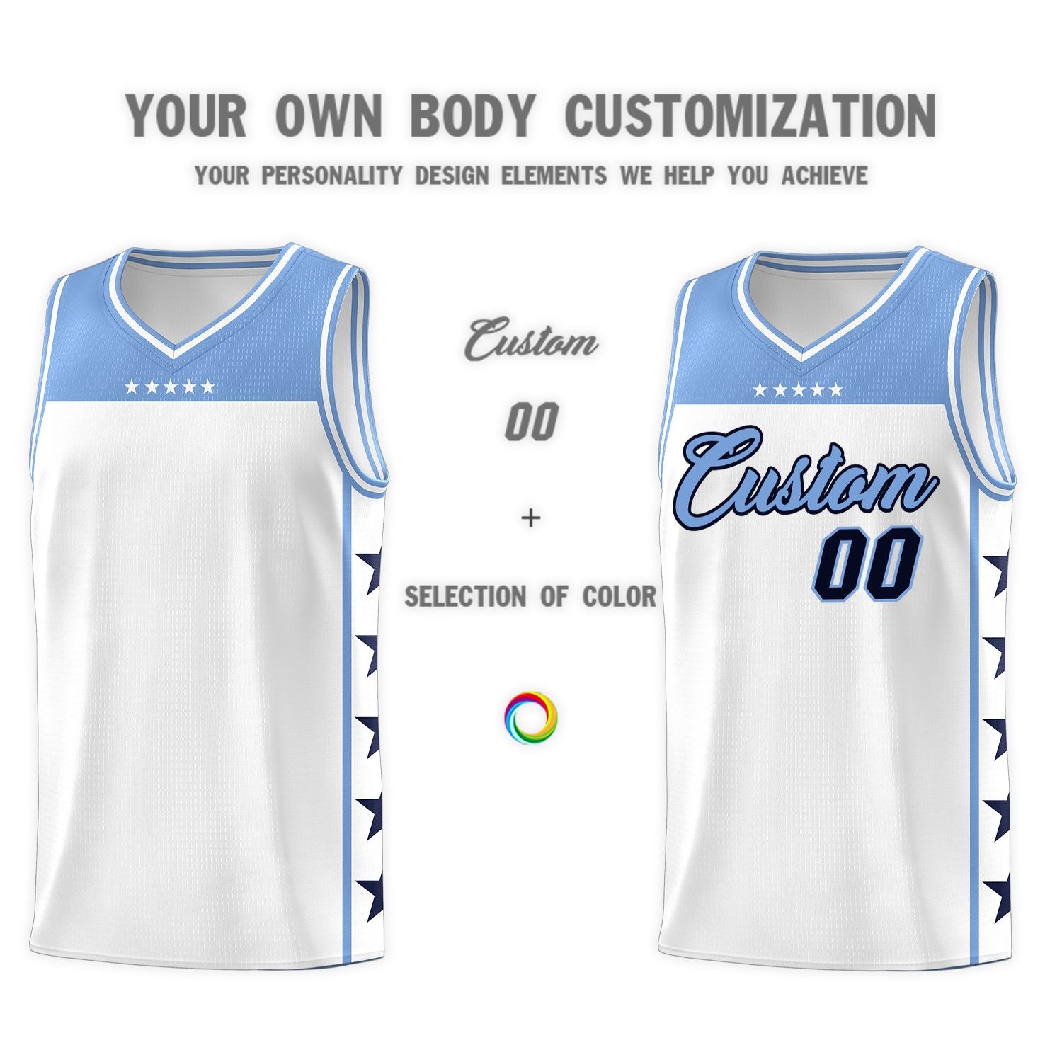 Custom White Light Blue Color Block Sets Sports Uniform Basketball Jersey