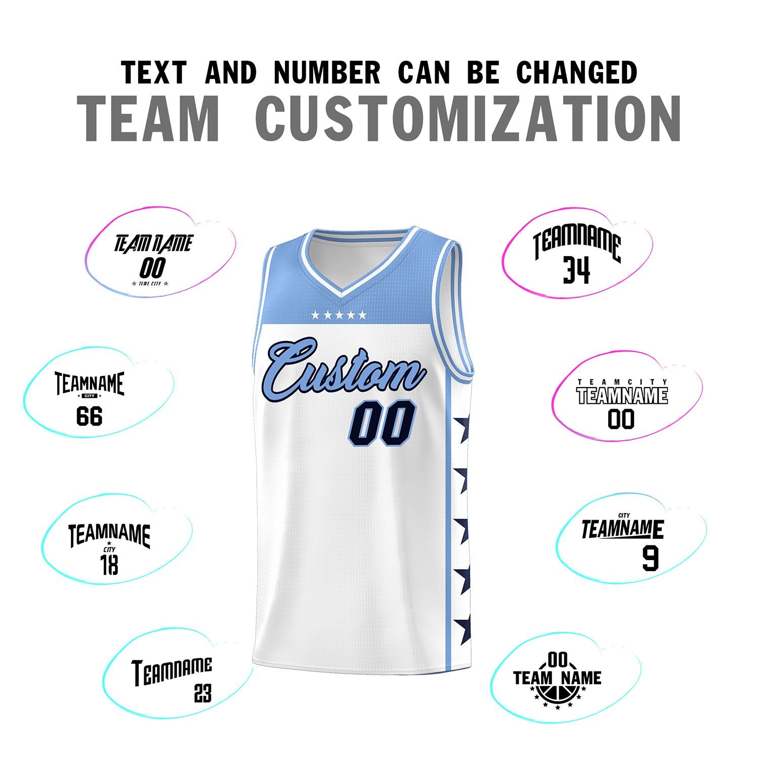 Custom White Light Blue Color Block Sets Sports Uniform Basketball Jersey