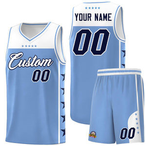 Custom Light Blue White Color Block Sets Sports Uniform Basketball Jersey