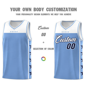 Custom Light Blue White Color Block Sets Sports Uniform Basketball Jersey