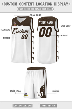 Custom White Brown Color Block Sets Sports Uniform Basketball Jersey