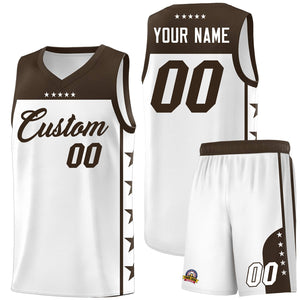 Custom White Brown Color Block Sets Sports Uniform Basketball Jersey