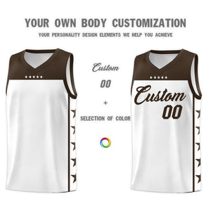 Custom White Brown Color Block Sets Sports Uniform Basketball Jersey