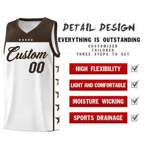 Custom White Brown Color Block Sets Sports Uniform Basketball Jersey