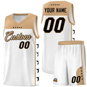 Custom White Old Gold Color Block Sets Sports Uniform Basketball Jersey