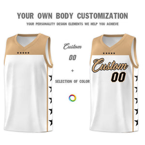 Custom White Old Gold Color Block Sets Sports Uniform Basketball Jersey